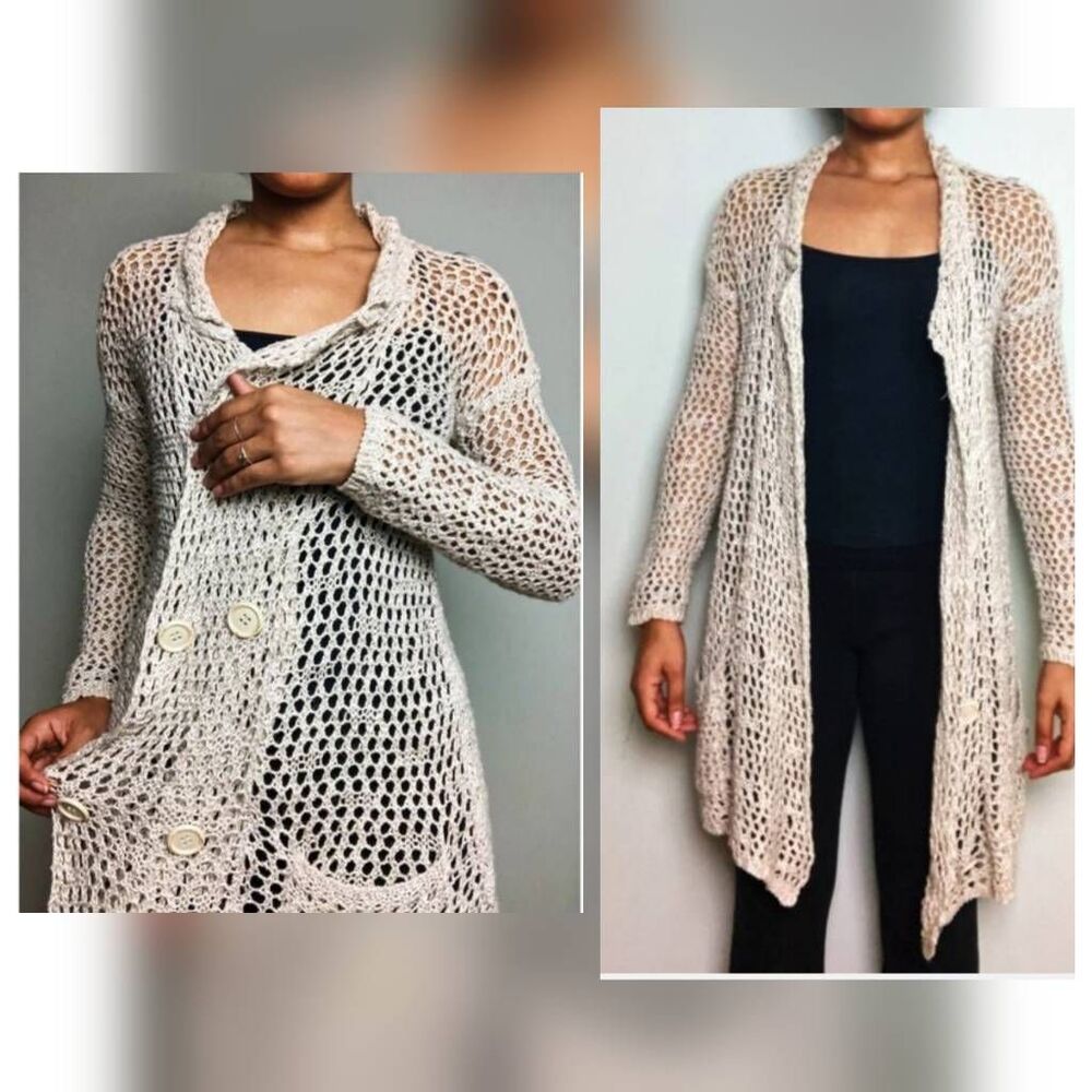 Free people wormens Sz M cream knitted cardigan sweater